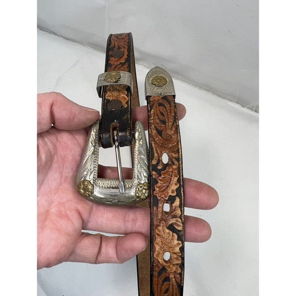 Vintage Nickel Silver Ranger Belt Buckle Keeper End‎ Set 26”  Western Cowgirl